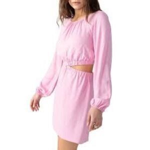 Sanctuary Cutout Long Sleeve Mini Dress in Pink NEW